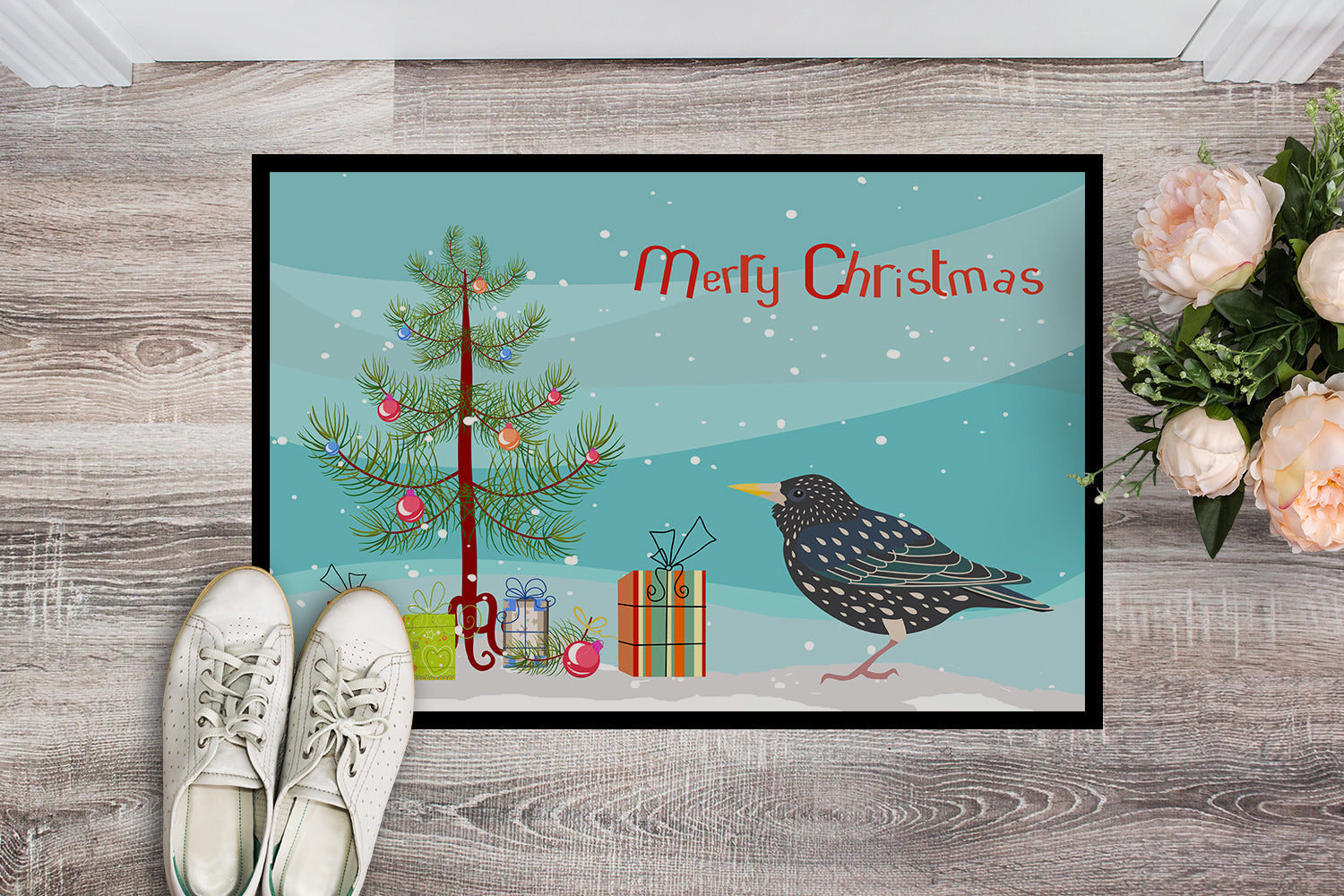 Starling Merry Christmas Doormat Indoor Outdoor 24H X 36W Front Door Mat Rugs for Entryway, Non Slip Washable Low Pile,