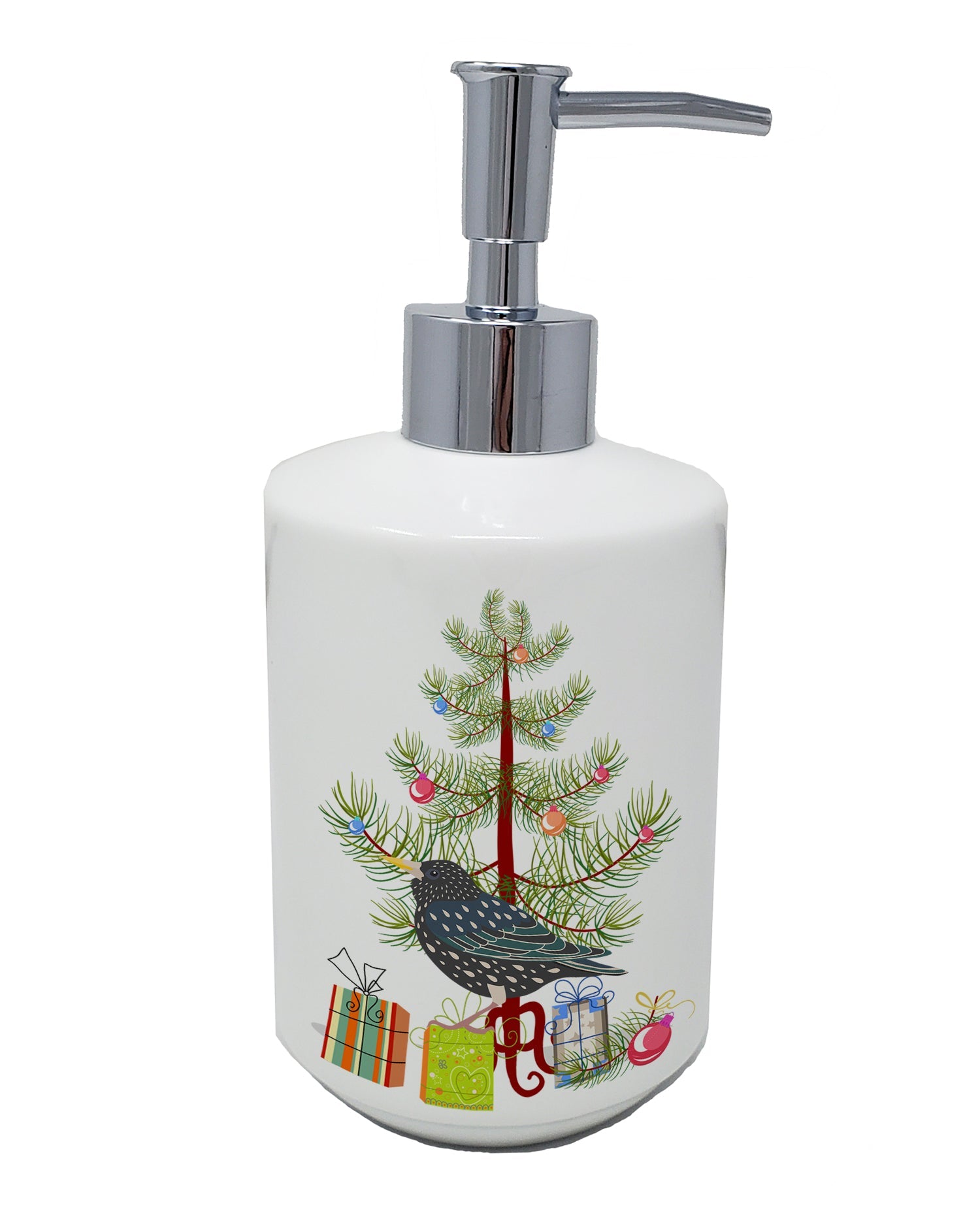 Starling Merry Christmas Ceramic Soap Dispenser , Empty Refillable Hand Soap Pump Bottle for Bathroom Kitchen