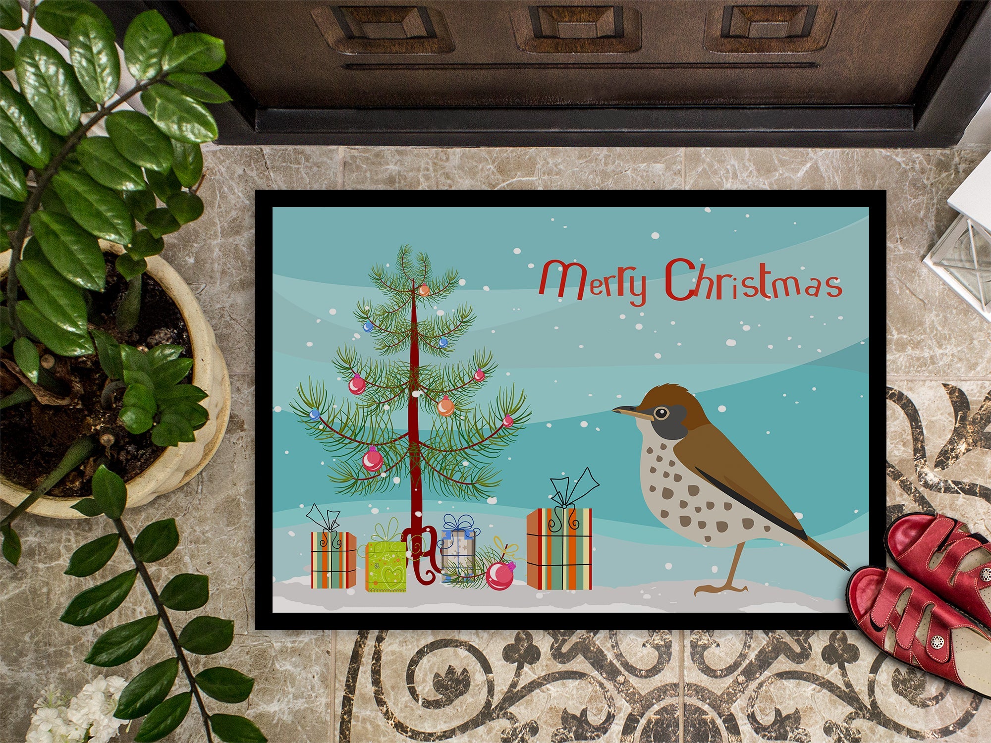 Thrush Merry Christmas Doormat Indoor Outdoor 18H X 27W Front Door Mat Rugs for Entryway, Non Slip Washable