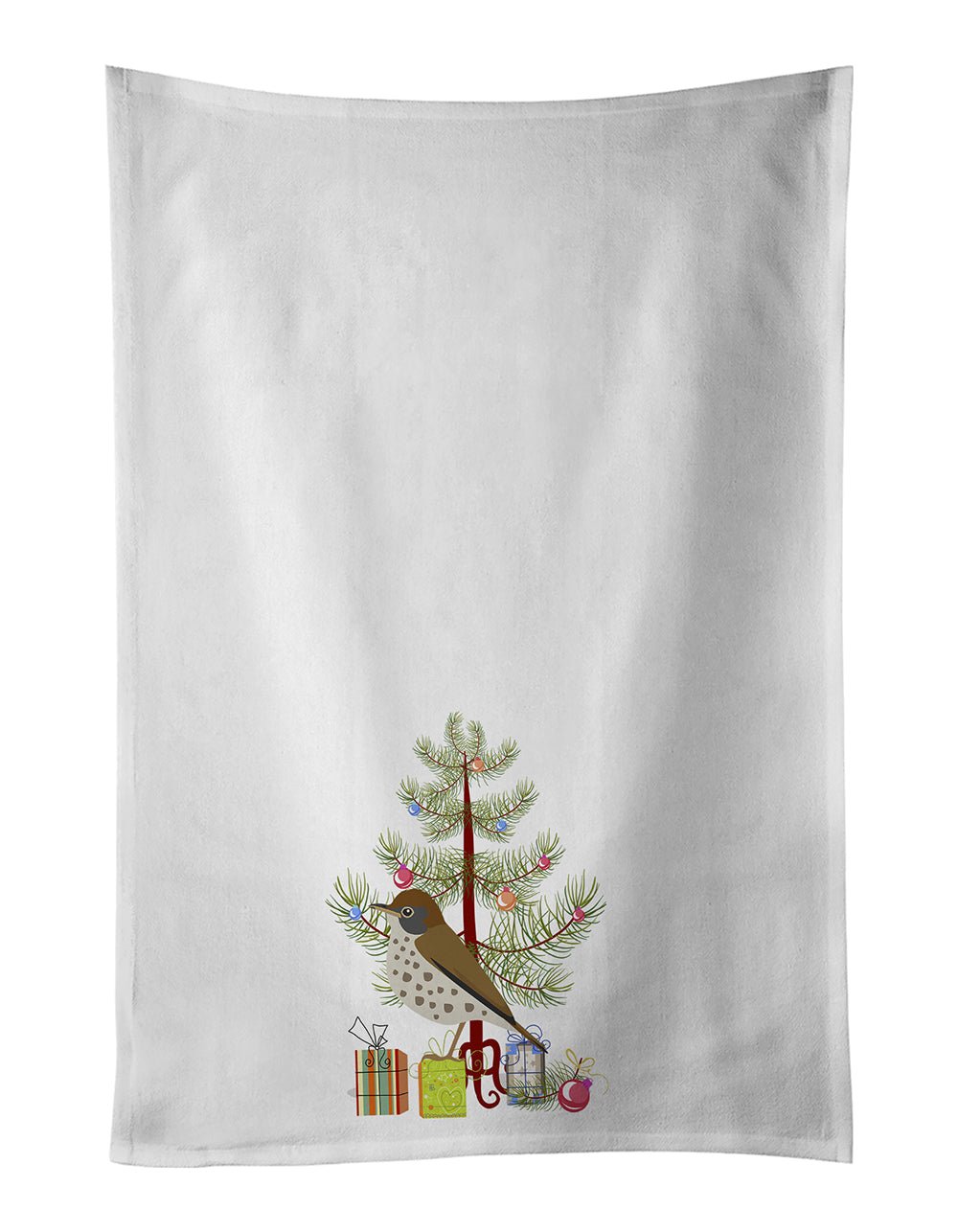 Thrush Merry Christmas Kitchen Towel Set of 2 White Dish Towels Decorative Bathroom Hand towel for Hand, Face, Hair, Yoga, Tea, Dishcloth, 19 X 28", White