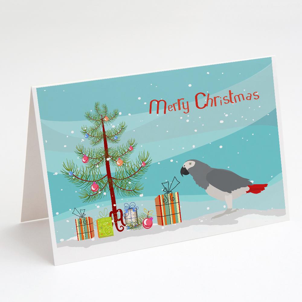 African Grey Parrot Merry Christmas Greeting Cards Pack of 8 Blank Cards with Envelopes Whimsical A7 Size 5x7