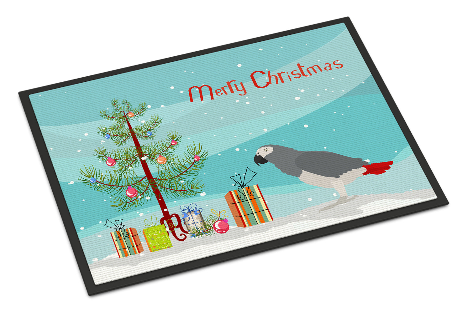 African Grey Parrot Merry Christmas Doormat Indoor Outdoor 18H X 27W Front Door Mat Rugs for Entryway, Non Slip Washable