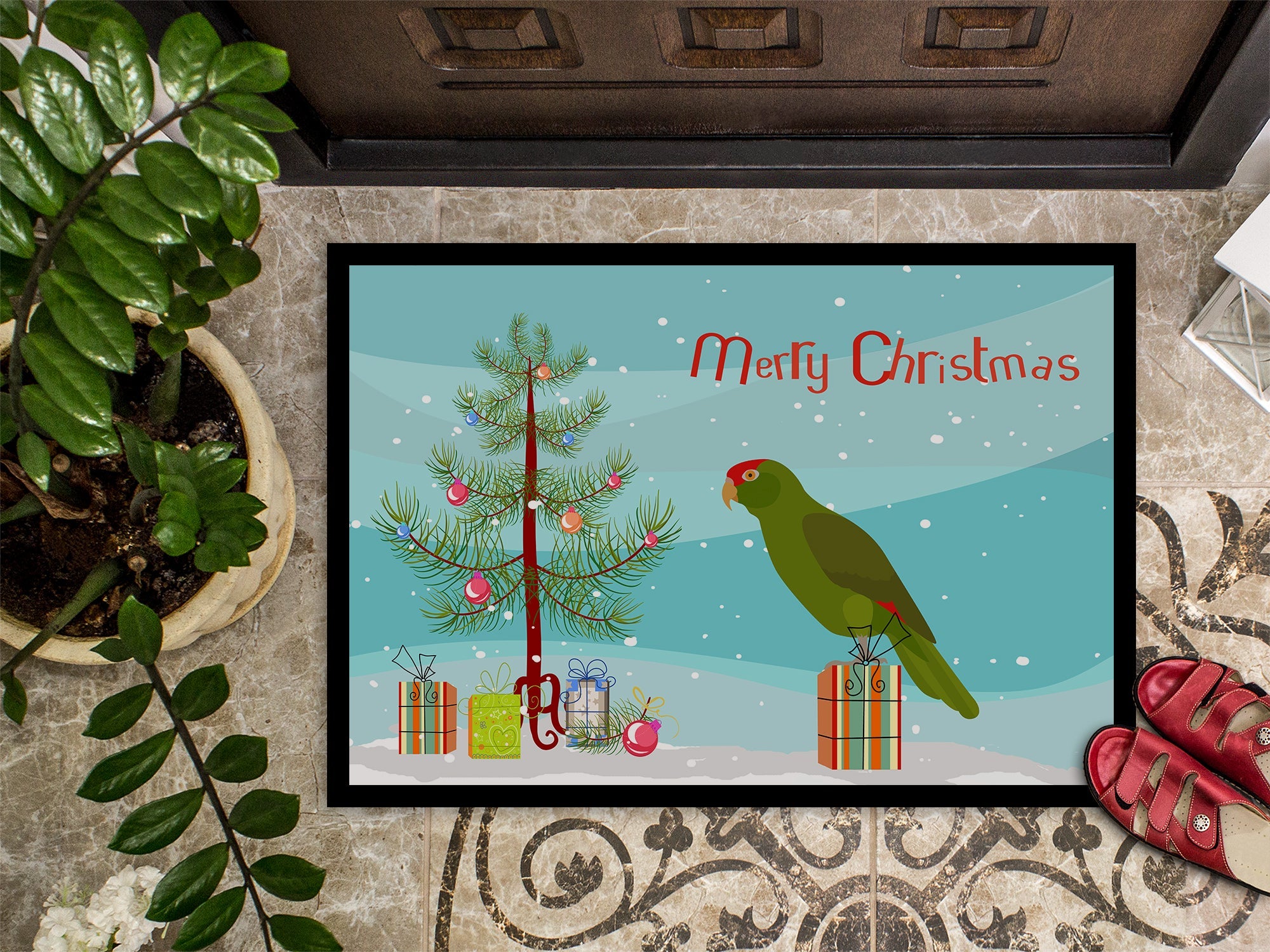 Amazon Parrot Merry Christmas Doormat Indoor Outdoor 24H X 36W Front Door Mat Rugs for Entryway, Non Slip Washable Low Pile,