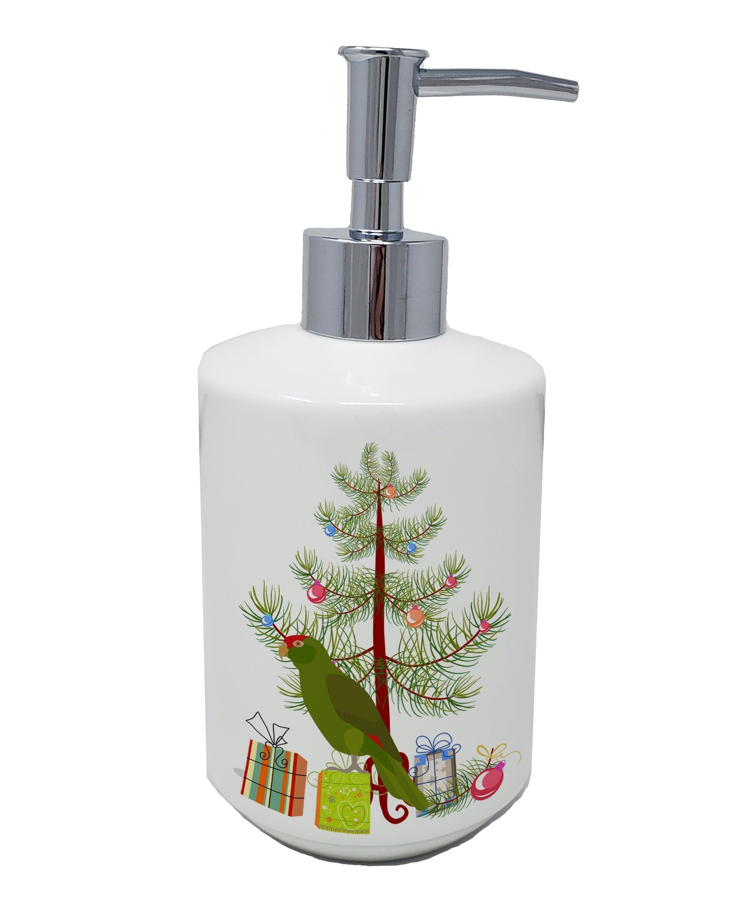 Amazon Parrot Merry Christmas Ceramic Soap Dispenser , Empty Refillable Hand Soap Pump Bottle for Bathroom Kitchen