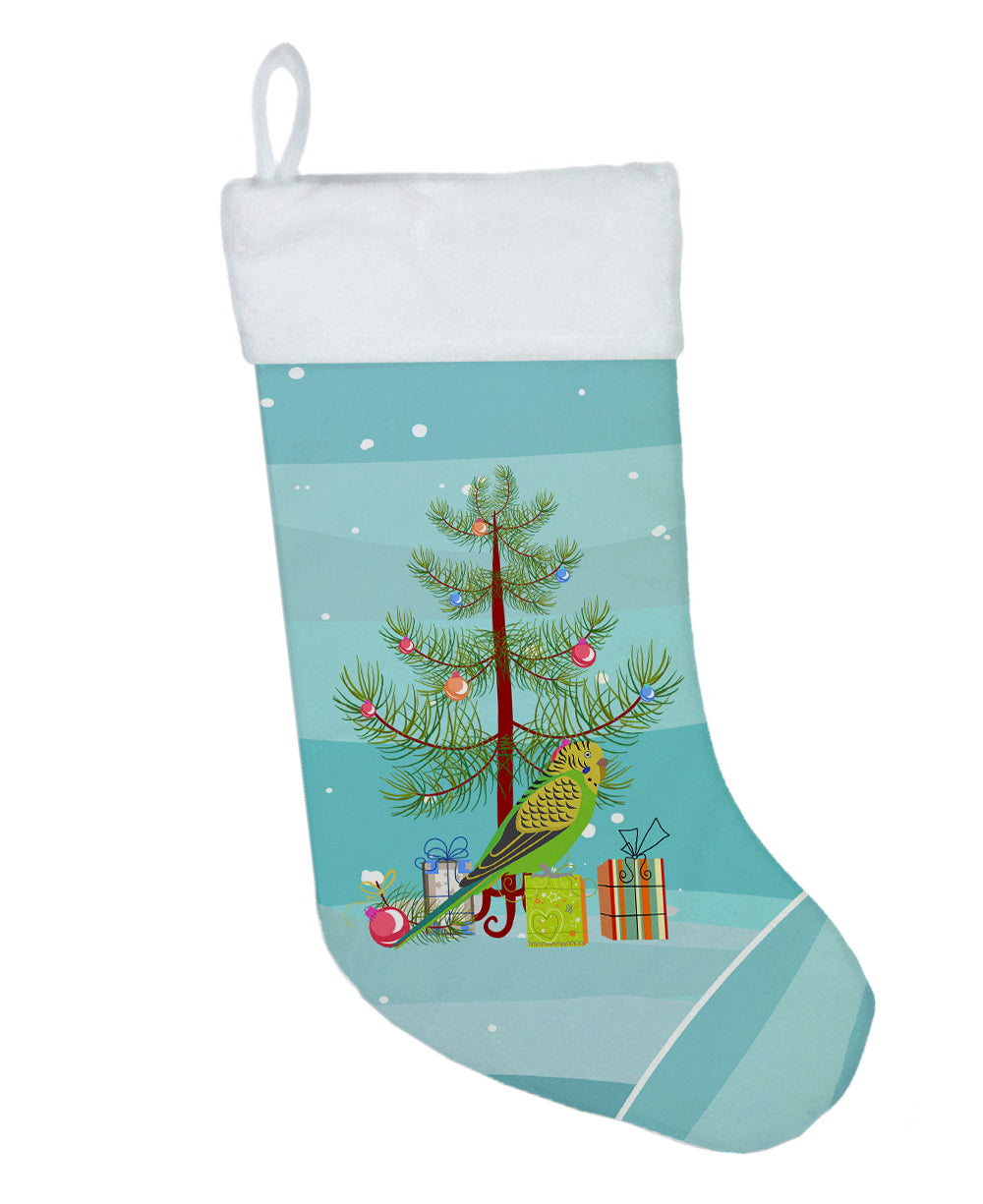 Budgerigar Merry Christmas Holiday Stocking Double-Sided Print, Polyester Suede,11x18, Made in USA