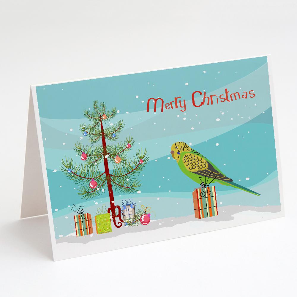 Budgerigar Merry Christmas Greeting Cards Pack of 8 Blank Cards with Envelopes Whimsical A7 Size 5x7