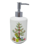 Budgerigar Merry Christmas Ceramic Soap Dispenser , Empty Refillable Hand Soap Pump Bottle for Bathroom Kitchen