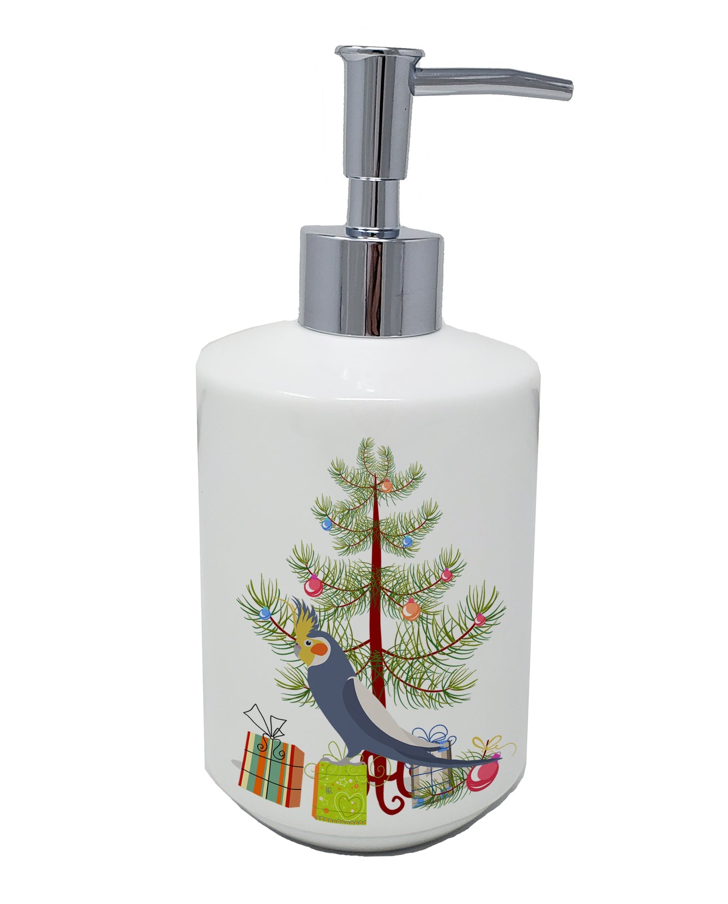 Cockatiel Merry Christmas Ceramic Soap Dispenser , Empty Refillable Hand Soap Pump Bottle for Bathroom Kitchen