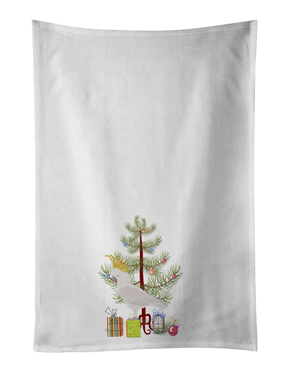 Cockatoo Merry Christmas Kitchen Towel Set of 2 White Dish Towels Decorative Bathroom Hand towel for Hand, Face, Hair, Yoga, Tea, Dishcloth, 19 X 28", White