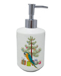 Macaw Merry Christmas Ceramic Soap Dispenser , Empty Refillable Hand Soap Pump Bottle for Bathroom Kitchen