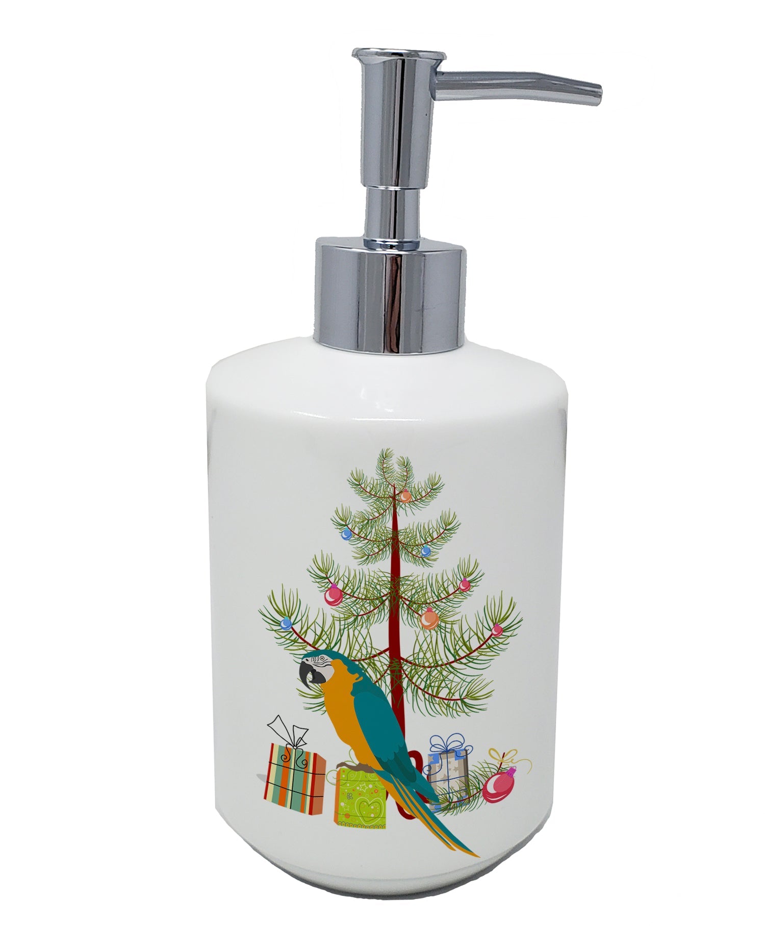 Macaw Merry Christmas Ceramic Soap Dispenser , Empty Refillable Hand Soap Pump Bottle for Bathroom Kitchen