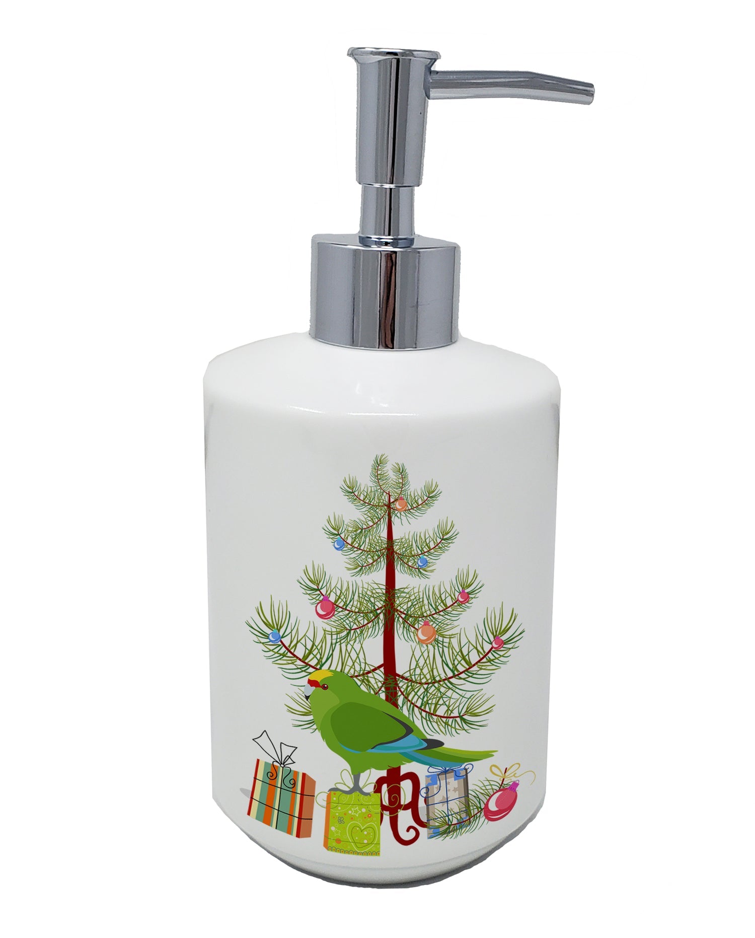 New Zealand Parakeet Merry Christmas Ceramic Soap Dispenser , Empty Refillable Hand Soap Pump Bottle for Bathroom Kitchen