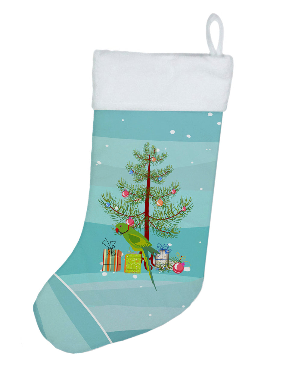 Ring-Necked Parakeet Merry Christmas Holiday Stocking Double-Sided Print, Polyester Suede,11x18, Made in USA