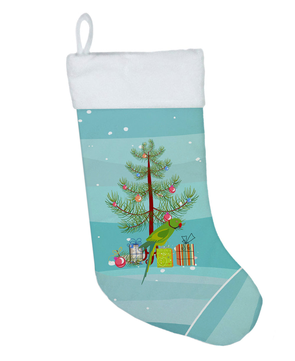 Ring-Necked Parakeet Merry Christmas Holiday Stocking Double-Sided Print, Polyester Suede,11x18, Made in USA