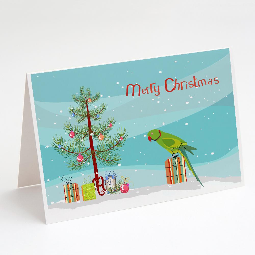 Ring-Necked Parakeet Merry Christmas Greeting Cards Pack of 8 Blank Cards with Envelopes Whimsical A7 Size 5x7