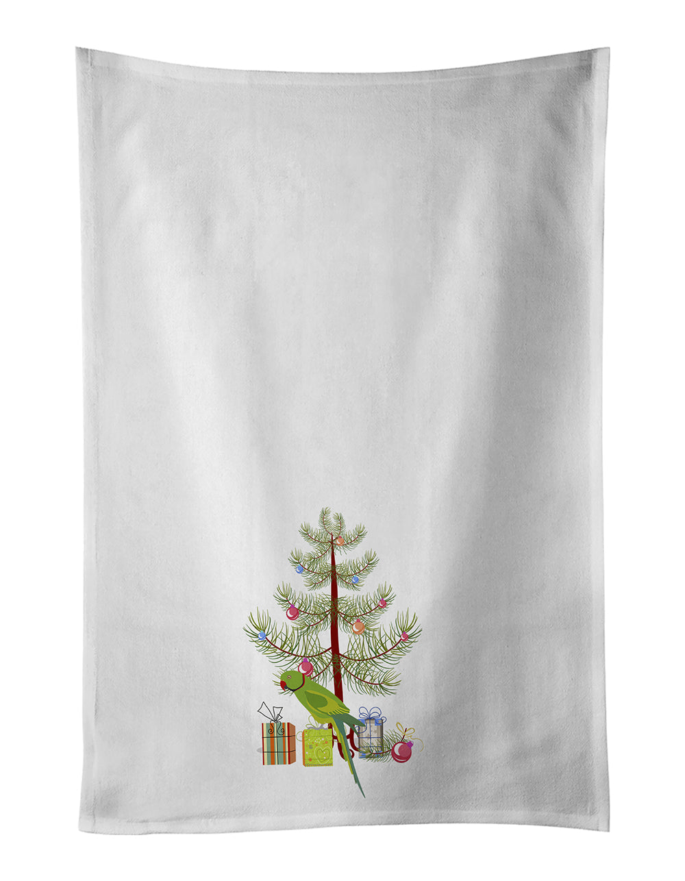Ring-Necked Parakeet Merry Christmas Kitchen Towel Set of 2 White Dish Towels Decorative Bathroom Hand towel for Hand, Face, Hair, Yoga, Tea, Dishcloth, 19 X 28", White