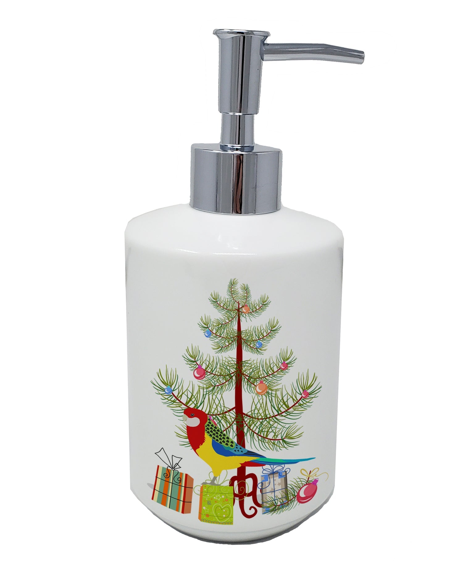 Rosella Merry Christmas Ceramic Soap Dispenser , Empty Refillable Hand Soap Pump Bottle for Bathroom Kitchen