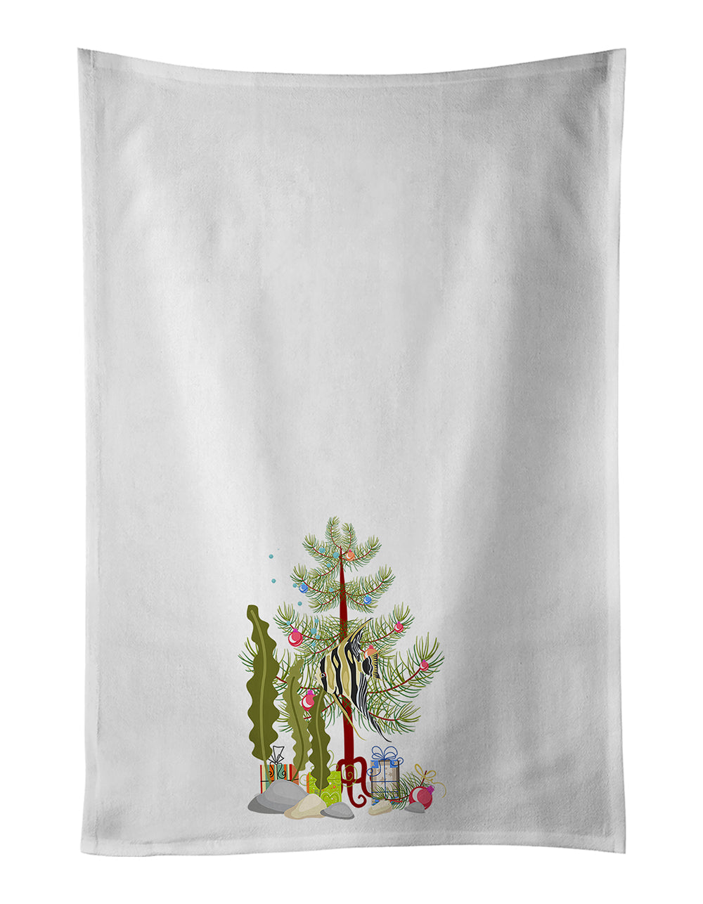 Angelfish Merry Christmas Kitchen Towel Set of 2 White Dish Towels Decorative Bathroom Hand towel for Hand, Face, Hair, Yoga, Tea, Dishcloth, 19 X 28", White