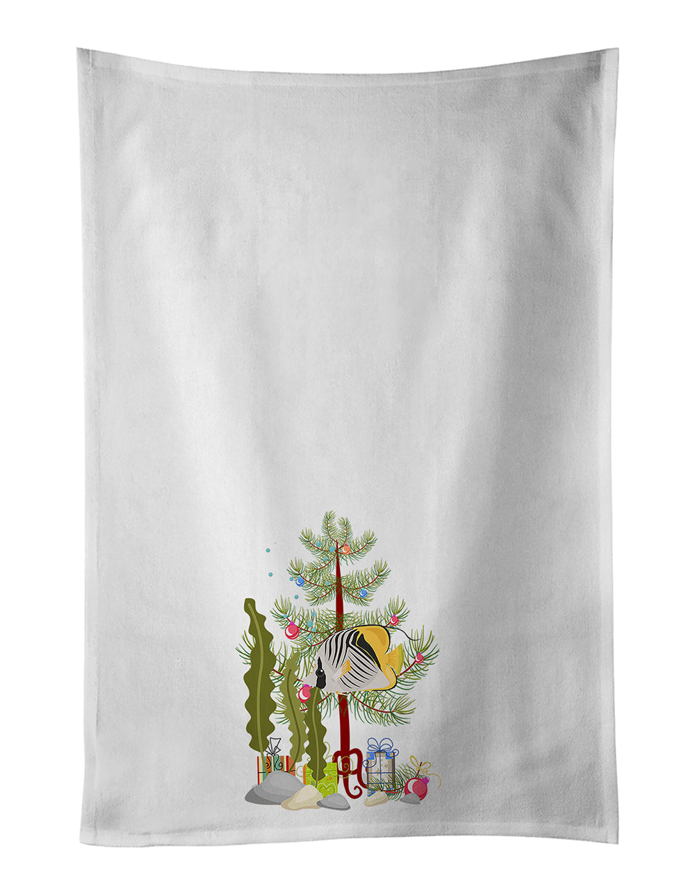 Butterfly Fish Merry Christmas Kitchen Towel Set of 2 White Dish Towels Decorative Bathroom Hand towel for Hand, Face, Hair, Yoga, Tea, Dishcloth, 19 X 28", White