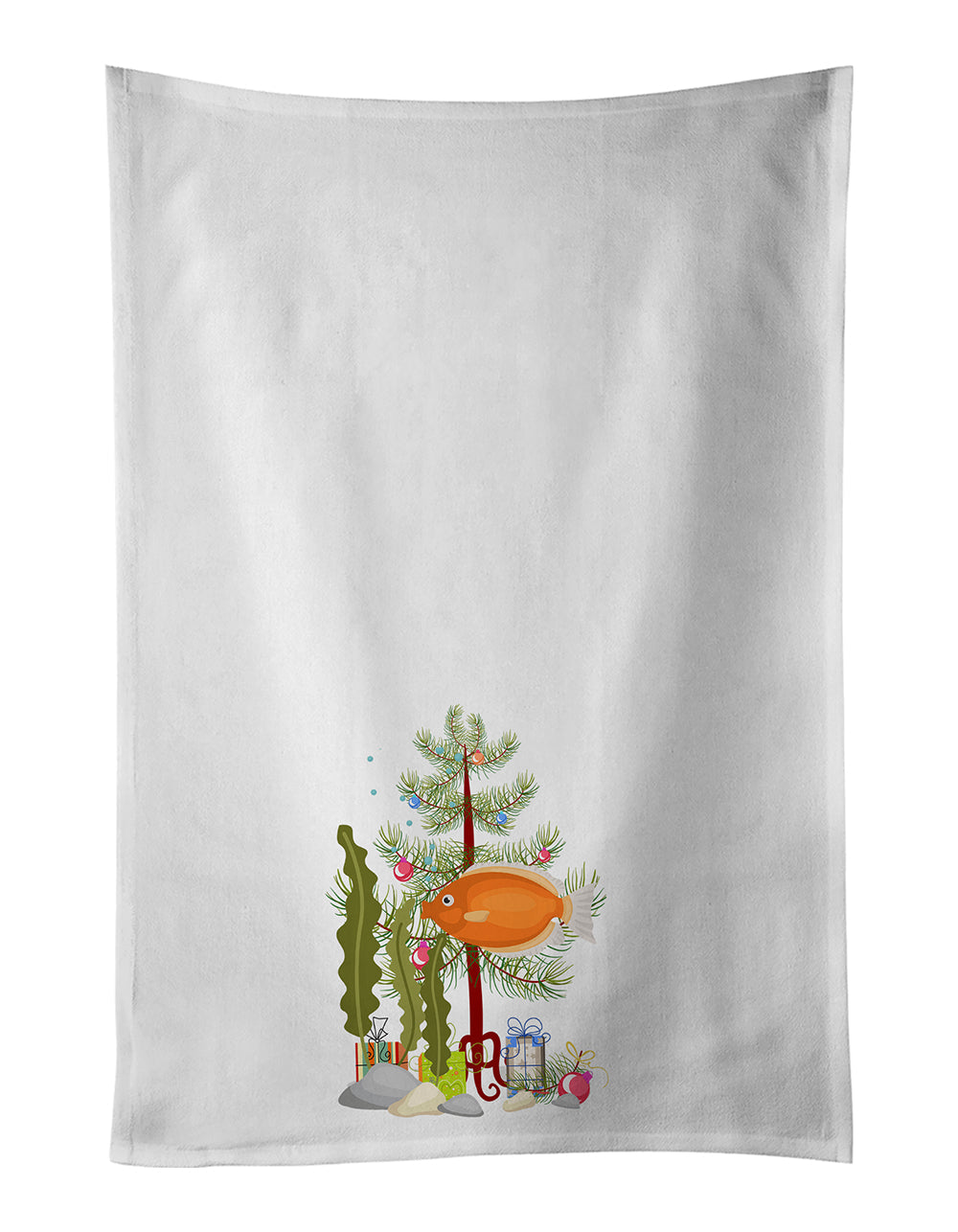 Kissing Gourami Merry Christmas Kitchen Towel Set of 2 White Dish Towels Decorative Bathroom Hand towel for Hand, Face, Hair, Yoga, Tea, Dishcloth, 19 X 28", White