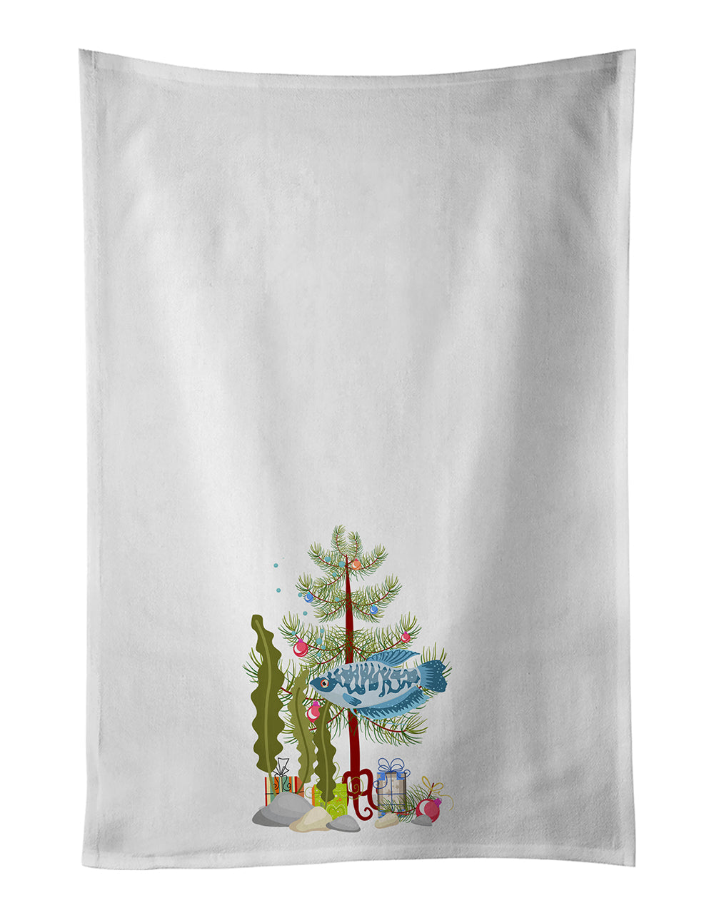 Opaline Gourami Merry Christmas Kitchen Towel Set of 2 White Dish Towels Decorative Bathroom Hand towel for Hand, Face, Hair, Yoga, Tea, Dishcloth, 19 X 28", White