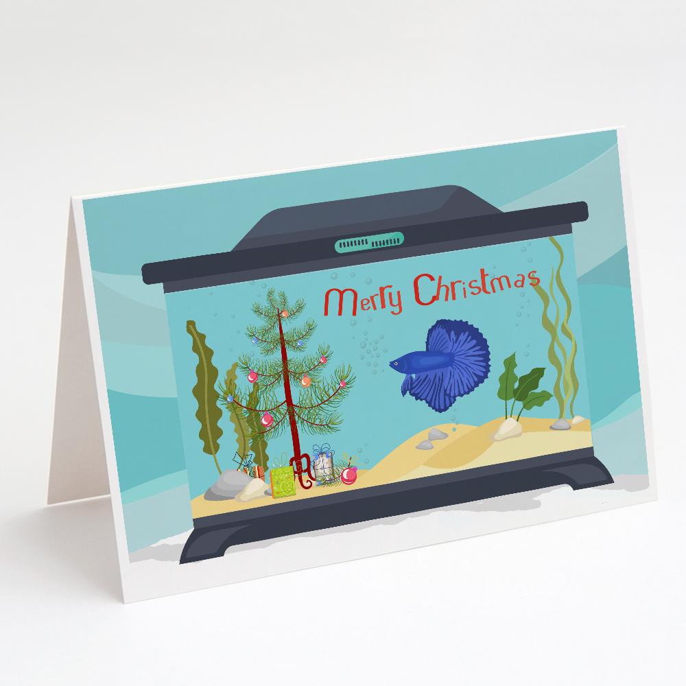 Super Delta Tail Betta Merry Christmas Greeting Cards Pack of 8 Blank Cards with Envelopes Whimsical A7 Size 5x7