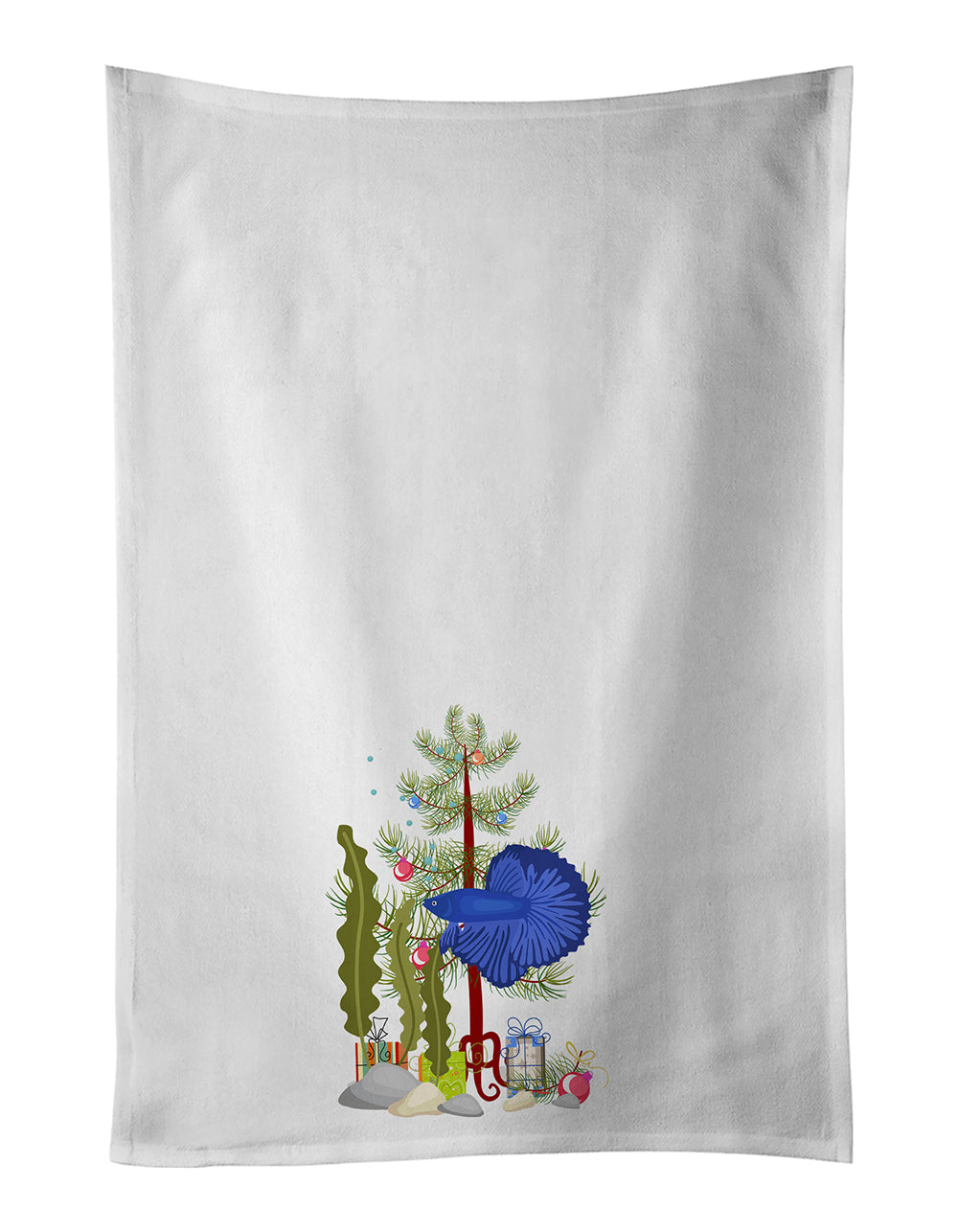 Super Delta Tail Betta Merry Christmas Kitchen Towel Set of 2 White Dish Towels Decorative Bathroom Hand towel for Hand, Face, Hair, Yoga, Tea, Dishcloth, 19 X 28", White
