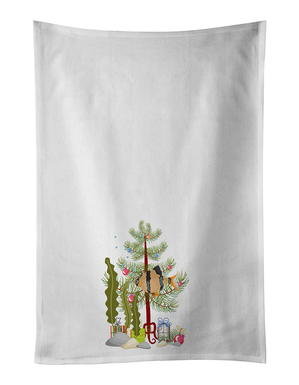 Tiger Barb Merry Christmas Kitchen Towel Set of 2 White Dish Towels Decorative Bathroom Hand towel for Hand, Face, Hair, Yoga, Tea, Dishcloth, 19 X 28", White