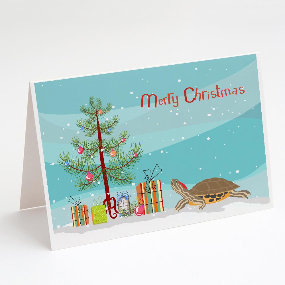 Pond Slider Turtle Merry Christmas Greeting Cards Pack of 8 Blank Cards with Envelopes Whimsical A7 Size 5x7