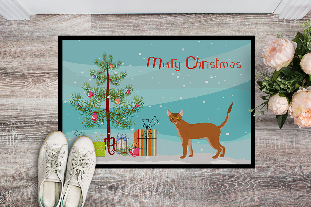 Red Abyssinian Cat Christmas Doormat Indoor Outdoor 24H X 36W Front Door Mat Rugs for Entryway, Non Slip Washable Low Pile,