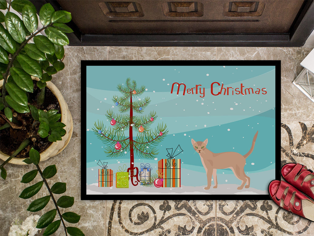 Fawn Abyssinian Cat Christmas Doormat Indoor Outdoor 24H X 36W Front Door Mat Rugs for Entryway, Non Slip Washable Low Pile,