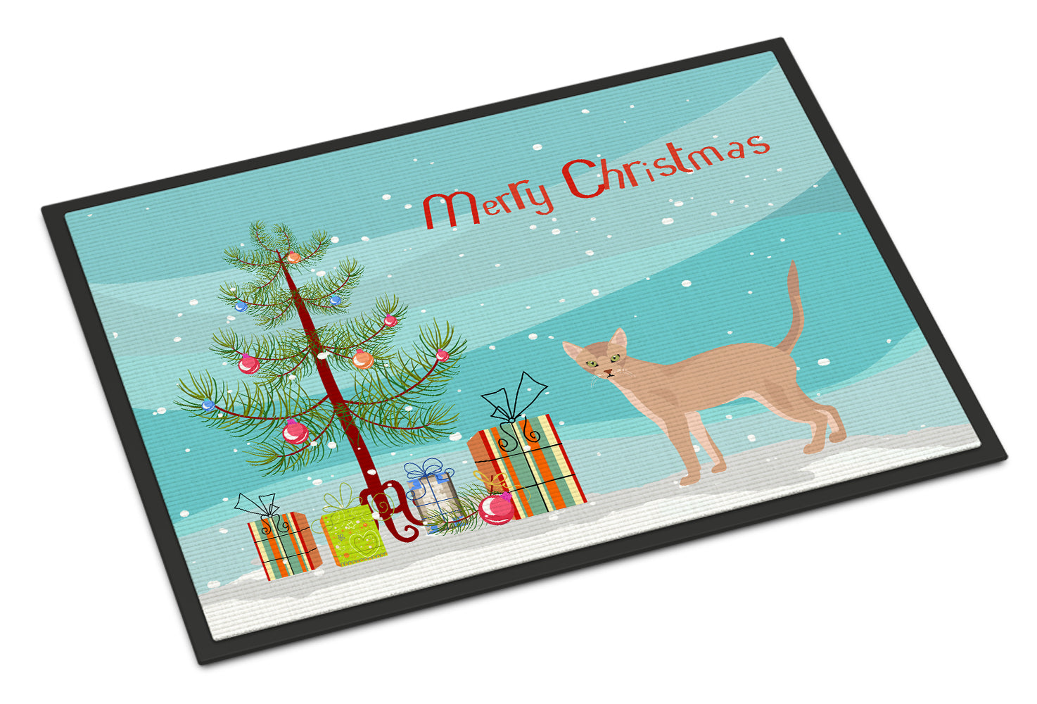 Fawn Abyssinian Cat Christmas Doormat Indoor Outdoor 18H X 27W Front Door Mat Rugs for Entryway, Non Slip Washable