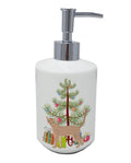 Fawn Abyssinian Cat Christmas Ceramic Soap Dispenser , Empty Refillable Hand Soap Pump Bottle for Bathroom Kitchen