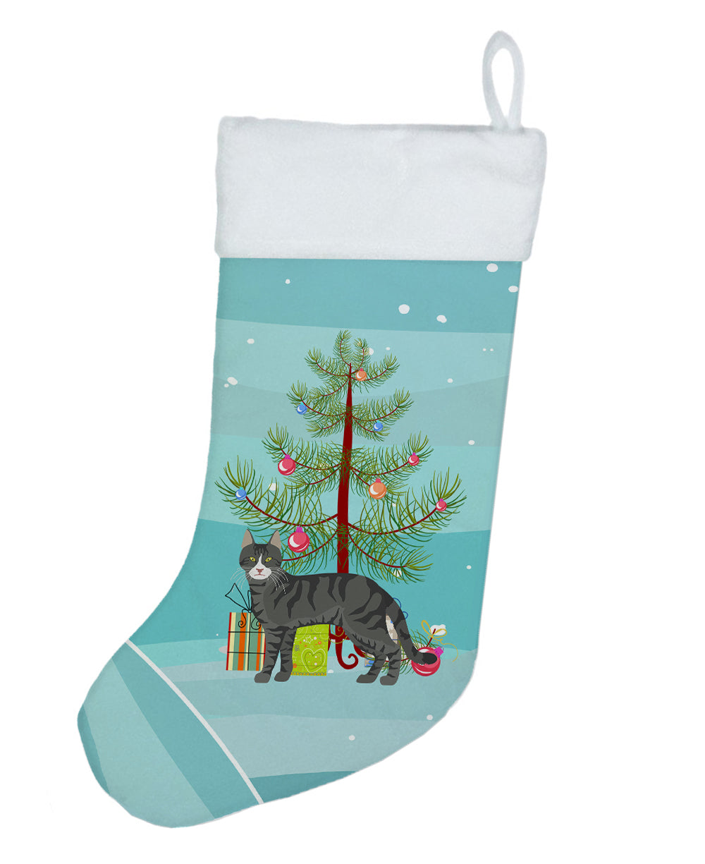 Tricolour Aegean Cat Christmas Holiday Stocking Double-Sided Print, Polyester Suede,11x18, Made in USA