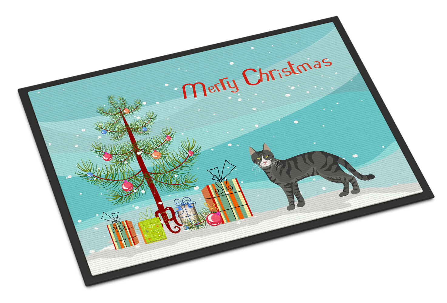 Tricolour Aegean Cat Christmas Doormat Indoor Outdoor 24H X 36W Front Door Mat Rugs for Entryway, Non Slip Washable Low Pile,