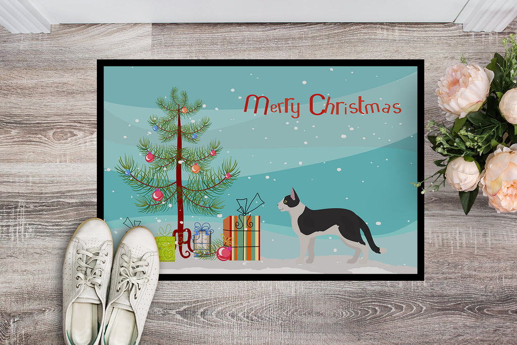 Bicolour Aegean Cat Christmas Doormat Indoor Outdoor 18H X 27W Front Door Mat Rugs for Entryway, Non Slip Washable
