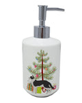Bicolour Aegean Cat Christmas Ceramic Soap Dispenser , Empty Refillable Hand Soap Pump Bottle for Bathroom Kitchen