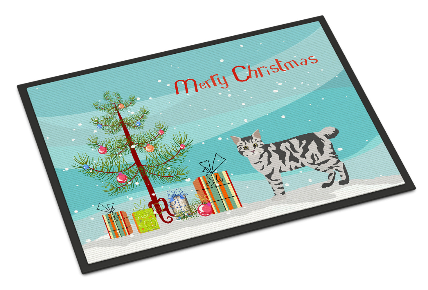 American Bobtail Cat Christmas Doormat Indoor Outdoor 18H X 27W Front Door Mat Rugs for Entryway, Non Slip Washable