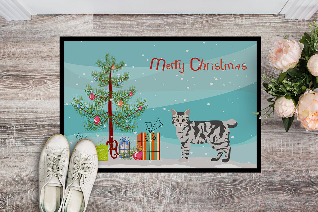 American Bobtail Cat Christmas Doormat Indoor Outdoor 18H X 27W Front Door Mat Rugs for Entryway, Non Slip Washable