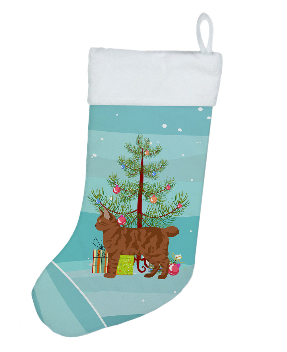 American Bobtail Cat Christmas Holiday Stocking Double-Sided Print, Polyester Suede,11x18, Made in USA