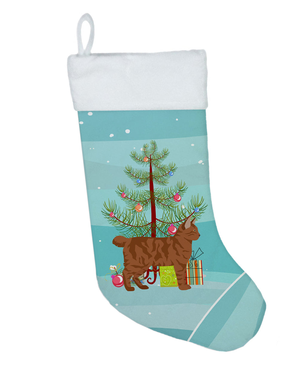 American Bobtail Cat Christmas Holiday Stocking Double-Sided Print, Polyester Suede,11x18, Made in USA
