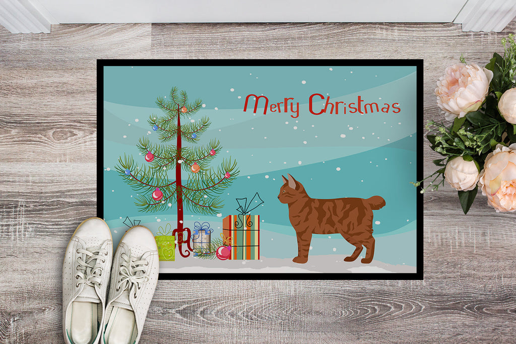 American Bobtail Cat Christmas Doormat Indoor Outdoor 24H X 36W Front Door Mat Rugs for Entryway, Non Slip Washable Low Pile,