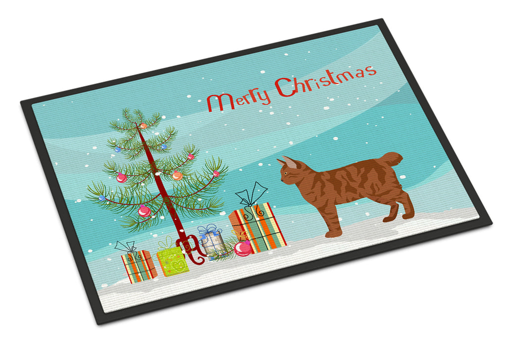 American Bobtail Cat Christmas Doormat Indoor Outdoor 18H X 27W Front Door Mat Rugs for Entryway, Non Slip Washable
