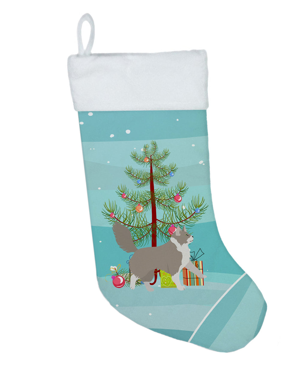 Asian Semi Longhaired Cat Christmas Holiday Stocking Double-Sided Print, Polyester Suede,11x18, Made in USA