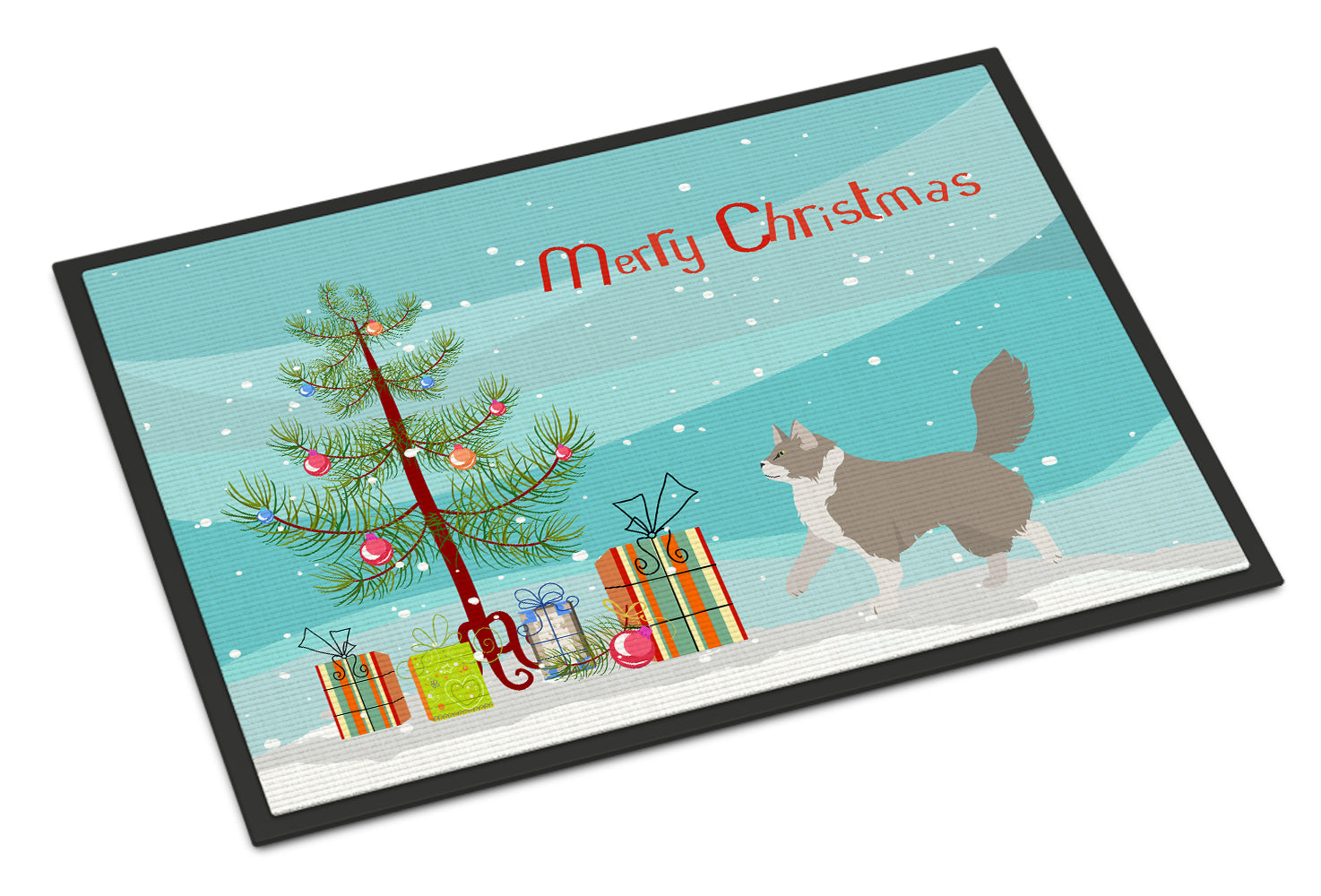 Asian Semi Longhaired Cat Christmas Doormat Indoor Outdoor 24H X 36W Front Door Mat Rugs for Entryway, Non Slip Washable Low Pile,