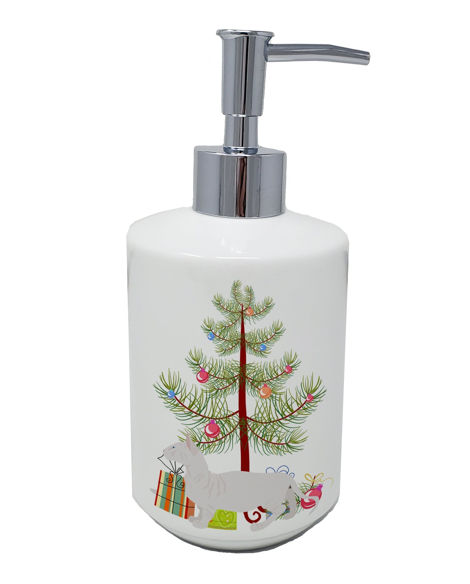 Bambino Cat Christmas Ceramic Soap Dispenser , Empty Refillable Hand Soap Pump Bottle for Bathroom Kitchen