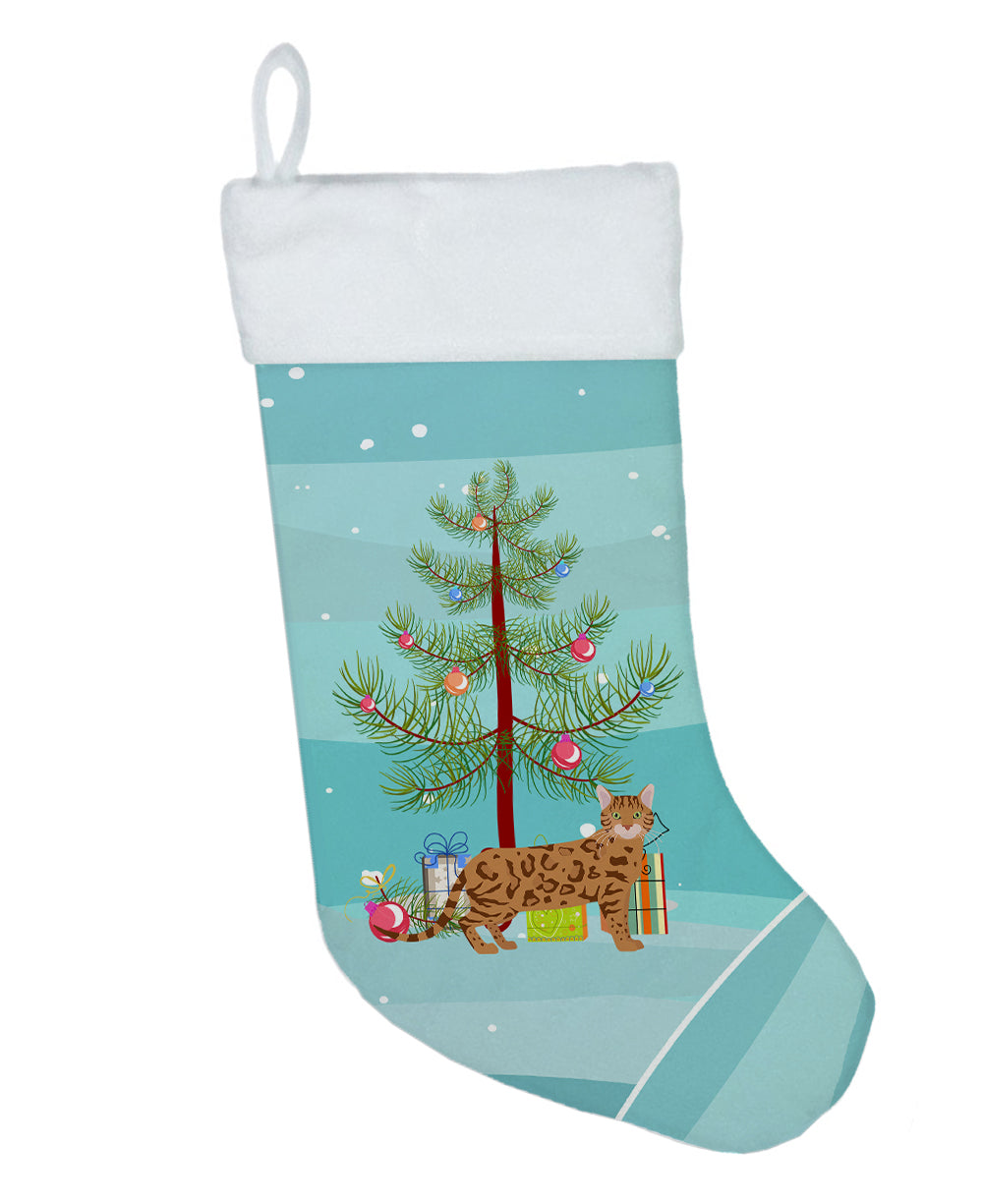 Bengal Cat Christmas Holiday Stocking Double-Sided Print, Polyester Suede,11x18, Made in USA