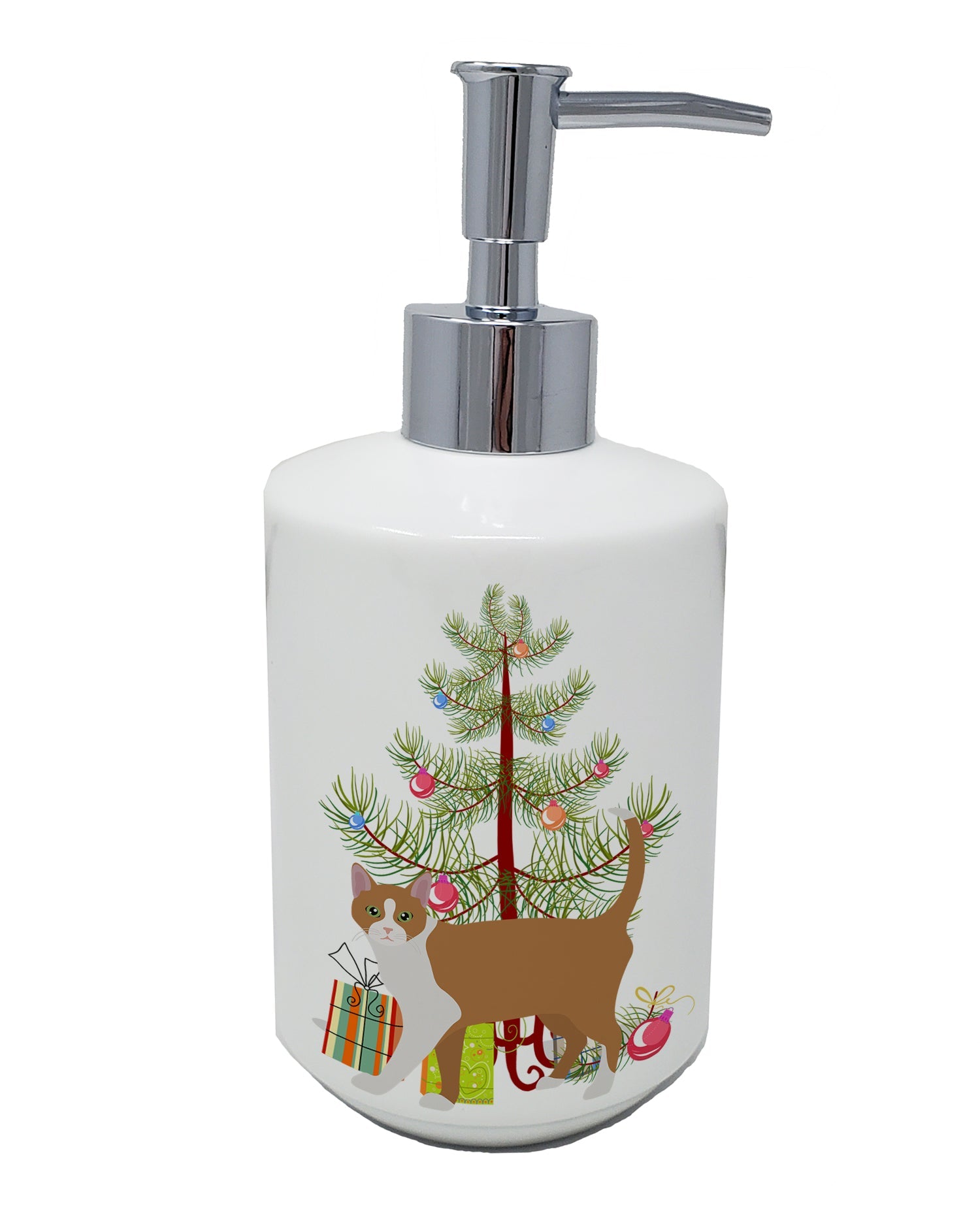 Brazilian Shorthair Cat Christmas Ceramic Soap Dispenser , Empty Refillable Hand Soap Pump Bottle for Bathroom Kitchen