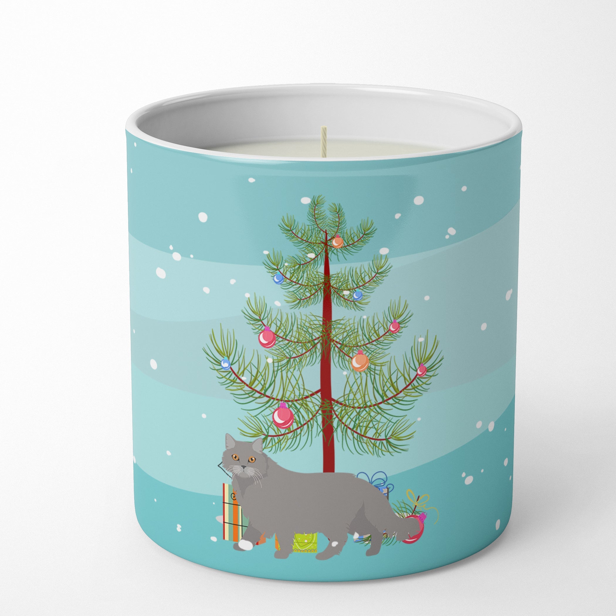 British Longhair Cat Christmas Decorative Soy Candle Nature Soy Wax Essential Oil Home Decor Ideal for Bedroom Kitchen Bath Office Gift, 10 oz