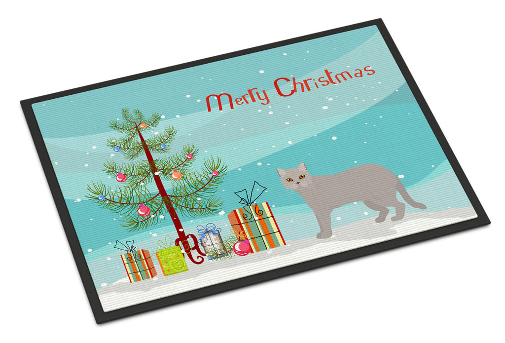 British Semi Longhair Cat Christmas Doormat Indoor Outdoor 24H X 36W Front Door Mat Rugs for Entryway, Non Slip Washable Low Pile,